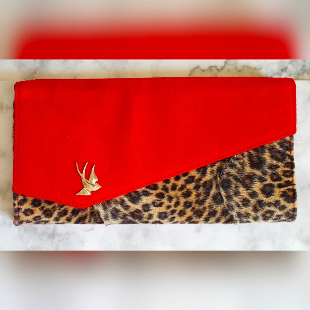 Vintage 2000s 2YK Innes Leopard Print Red Velvet Clutch